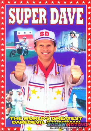 Poster for Super Dave, The World's Greatest Daredevil Stuntman, a man in a stunt suit giving a thumbs up