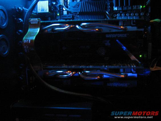 Computer graphics card with blue LED lighting and 'WINDFORCE' text