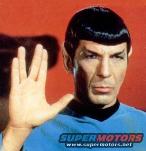 Spock from Star Trek raising his hand in a Vulcan salute