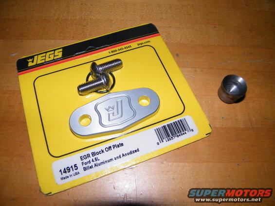 JEGS EGR Block Off Plate with two bolts and a metal plug, for Ford 4.6L