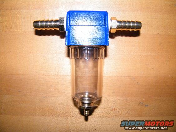Blue and clear fuel filter with brass hose barbs