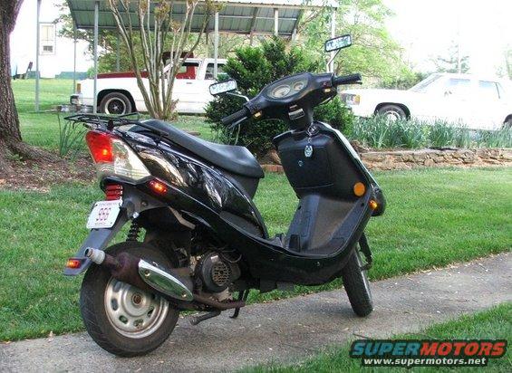 Black scooter rear view with license plate visible