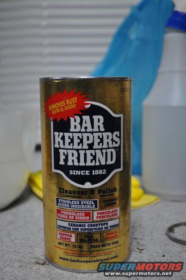 Can of Bar Keepers Friend cleanser and polish, gold colored with black and red label