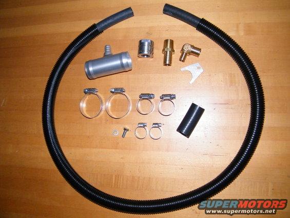 Automotive hose and clamp kit with corrugated tubing, metal fittings, and hose clamps