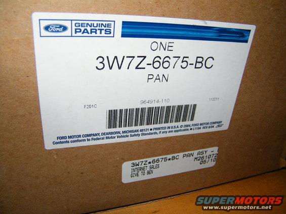 Box with Ford Genuine Parts label showing part number 3W7Z-6675-BC PAN, printed in 2004