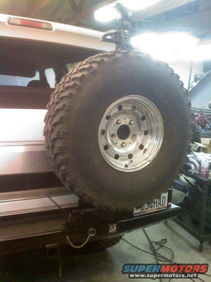 Spare tire on rear bumper with custom mount