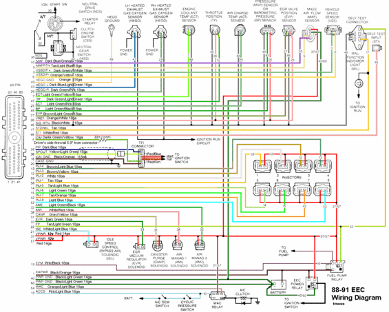 Wiring diagram with color-coded lines and numbered components