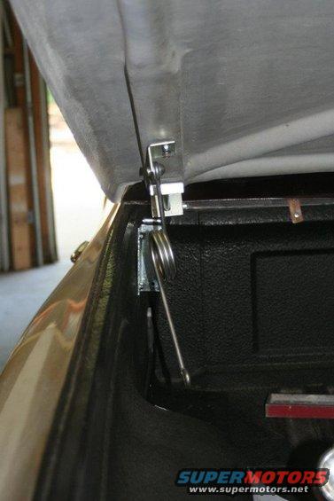 Close-up of a truck bed cover hinge mechanism with a spring