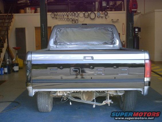 Rear view of a 1989 Ford F-150 pickup truck, tailgate embossed with FORD