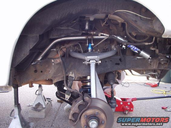 Front suspension with Fox shock absorber and jack stands
