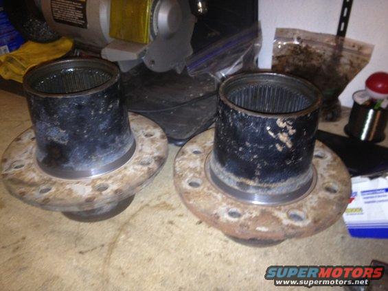 New hubs milled down at neck base to fit dodge wheels (off 97 Ford F350, milled down to 4.75)