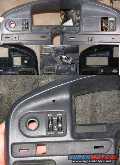 114bezelcuts.jpg It's more intuitive to have all the headlight controls together, so since I'm planning on improving the t/g switch mount anyway, I'm moving it to the other side at the same time as I install the automatic headlight controls.  That will also make it easier for a front OR rear passenger to reach the t/g switch, but NOT the headlight controls.