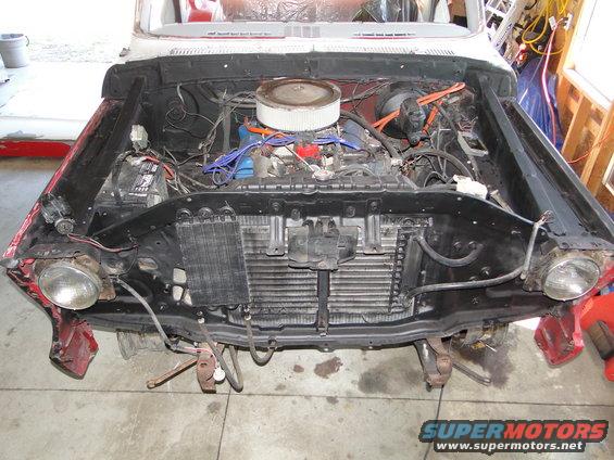 1978 Ford Bronco engine bay with radiator and engine components visible
