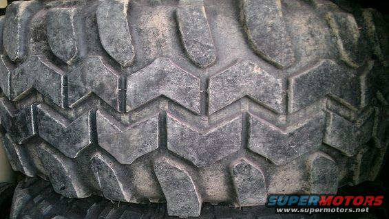 Close-up of a large, aggressive tire tread pattern