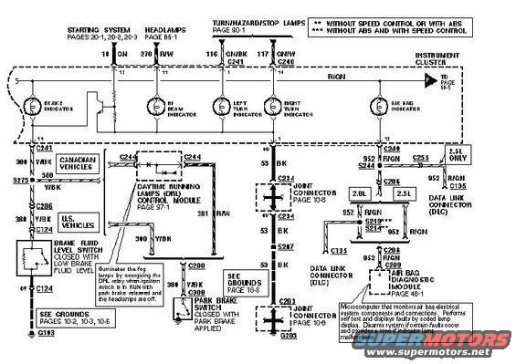 Wiring diagram for vehicle electrical systems including starting, headlamps, and air bag