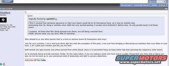 Forum post with text about moderation and privacy, and a Supermotors.net logo