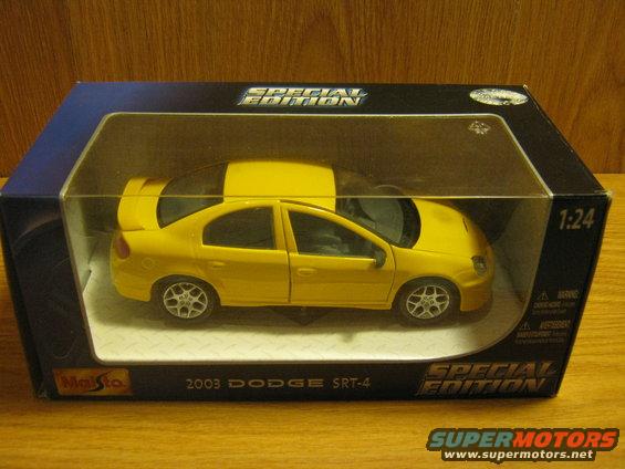 Yellow 2003 Dodge SRT-4 toy car in box
