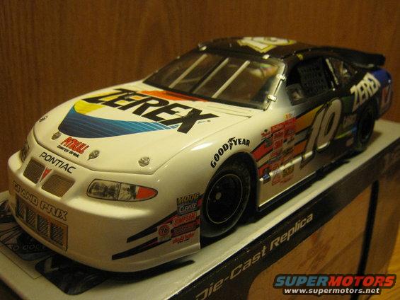 Die-cast model of a white Pontiac Grand Prix race car with "ZEREX" and "10" graphics