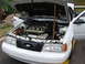 1992 Ford Taurus - The front of a white 1992 Ford Taurus is visible, with its hood open to reveal the engine compartment and SHO badging.