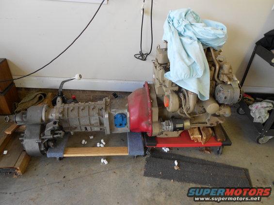 Engine and transmission assembly on a red dolly