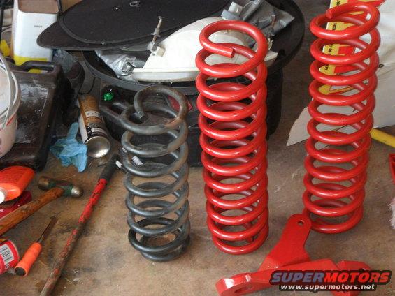 Red suspension springs and tools on a concrete surface
