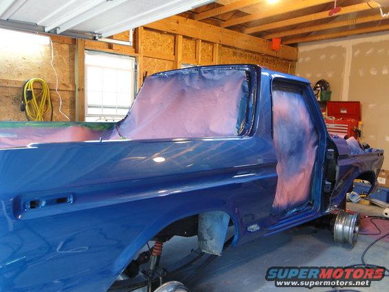 1978 Ford Bronco with doors and windows masked for painting
