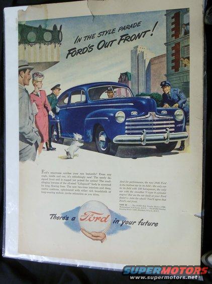 1946 Ford sedan in advertisement, front view