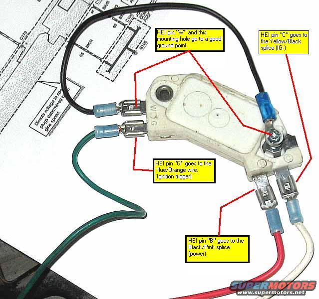 Ignition module with red, white, green, and black wires connected. Diagram shows wiring points