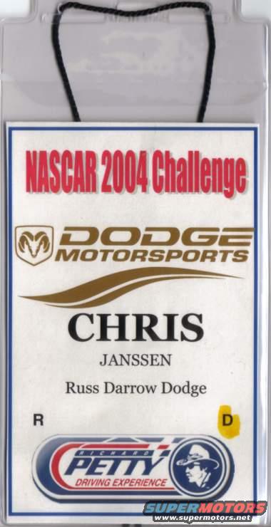 NASCAR 2004 Challenge badge for Chris Janssen