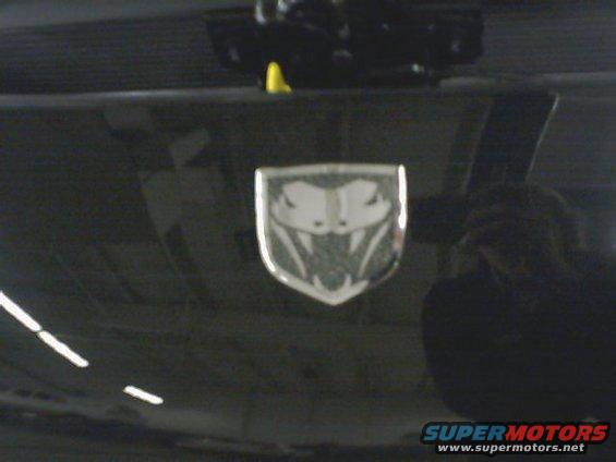 Black car hood with a silver Dodge Viper emblem