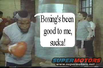 Boxer in gym with punching bag, speech bubble says "Boxing's been good to me, sucka!"