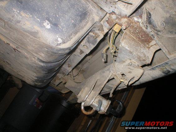 1978 Ford Bronco rear undercarriage with fuel tank, trailer hitch, and wiring