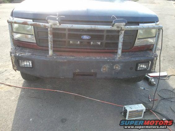 1991 Ford Bronco front end with bull bar and aftermarket lights