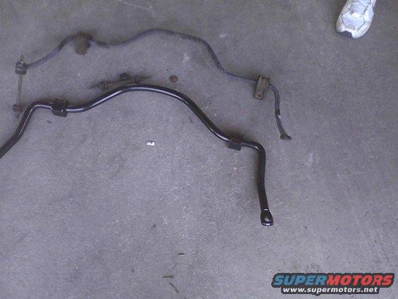 Two black sway bars on a concrete surface