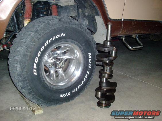 Crankshaft next to BFGoodrich Mud-Terrain T/A tire on 1979 Ford F-150