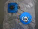 1993 Mazda MX-3 - Pair of blue adjustable strut mounts with hardware. The round mount has Japanese text on a label.