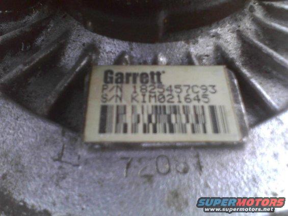 Garrett turbocharger part with P/N 1825457C93 and S/N K1M021645