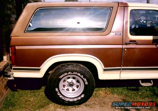 1980 Ford Bronco side view with XLT badging and Goodyear Wrangler tires