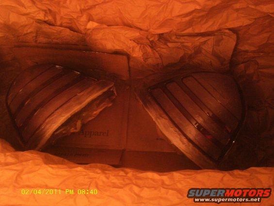 Pair of dark car tail lights in packaging