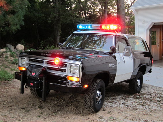 1987 Dodge Ramcharger police vehicle with light bar and push bumper