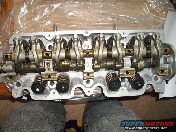 engine cylinder head with rocker arms and valves