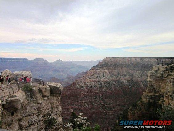 Tourists on a viewpoint overlooking the Grand Canyon