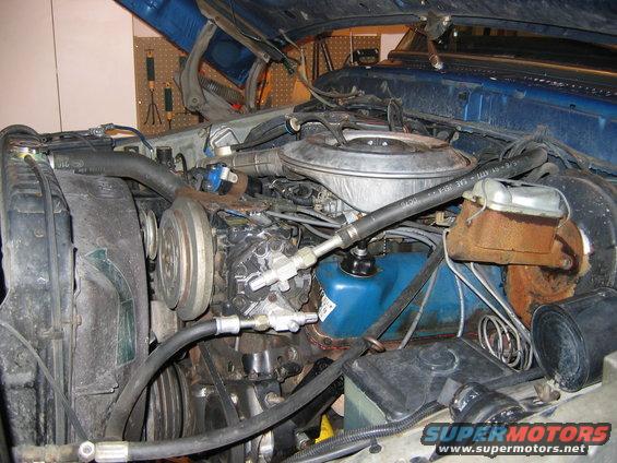 Engine bay of a 1979 Ford Bronco