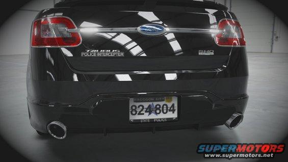 Rear view of black Ford Taurus Police Interceptor with SHO badging