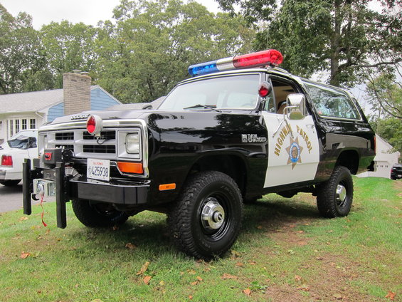 1987 Dodge Ramcharger in Highway Patrol livery with light bar and push bumper