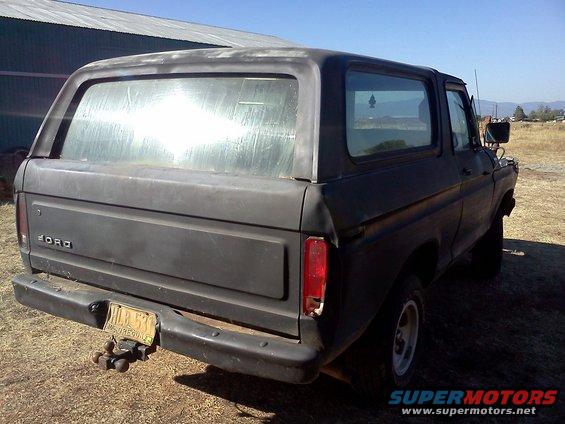 1978 Ford Bronco rear view, matte black paint, Oregon license plate HLB 537