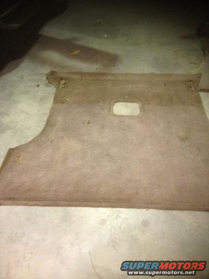 Tan cargo area trim panel with a rectangular cutout