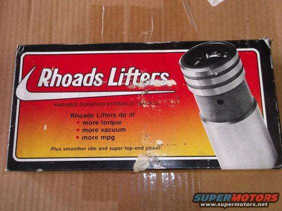 Rhoads Lifters variable-duration hydraulic tappet retail box with marketing claims