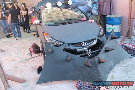 Spiked Hyundai Elantra with winch and roof lights