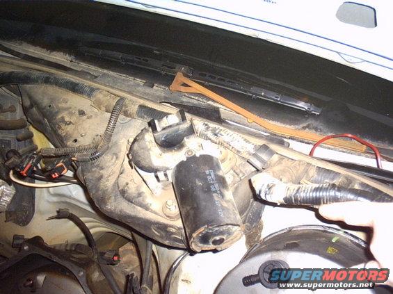 wiper motor and wiring under car hood